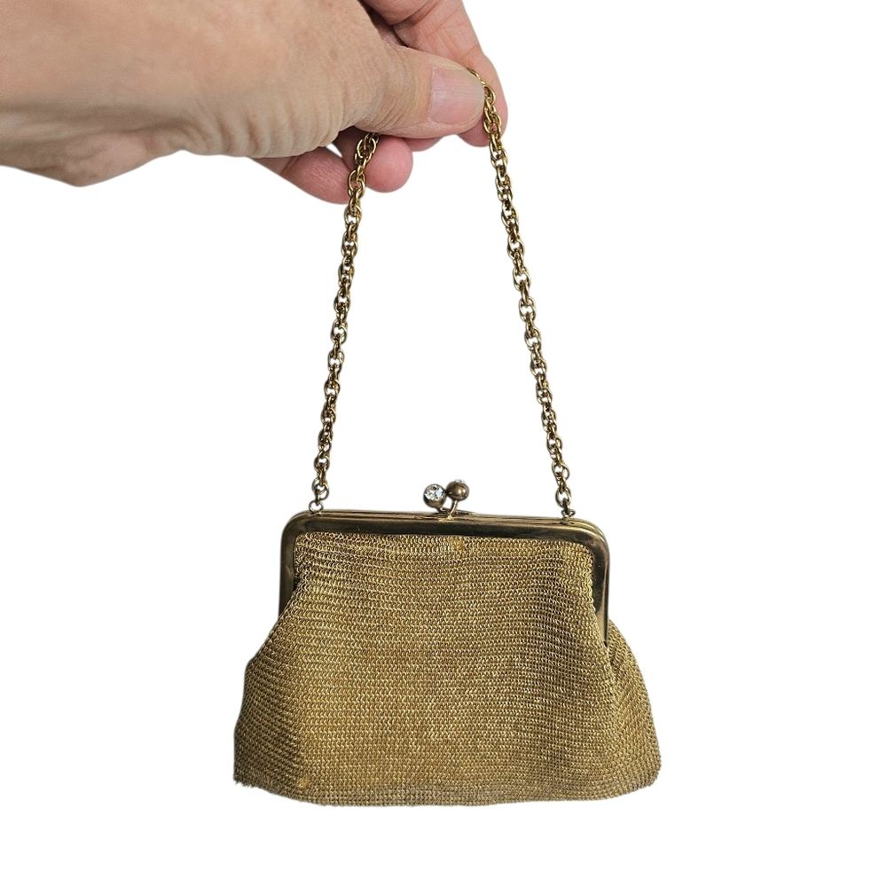 Antique Gold Tone Mesh Mini Evening Bag On Chain Purse READ
